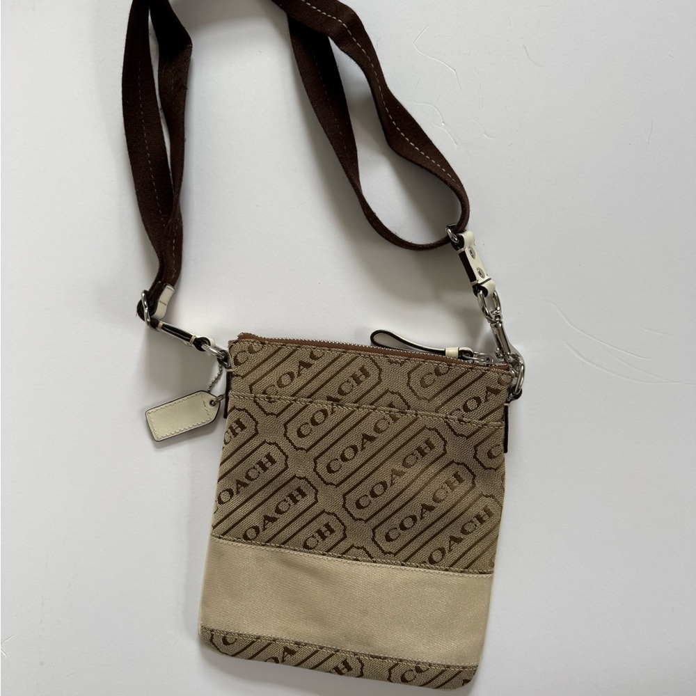 Coach Beige and Brown Signature Crossbody Messenger